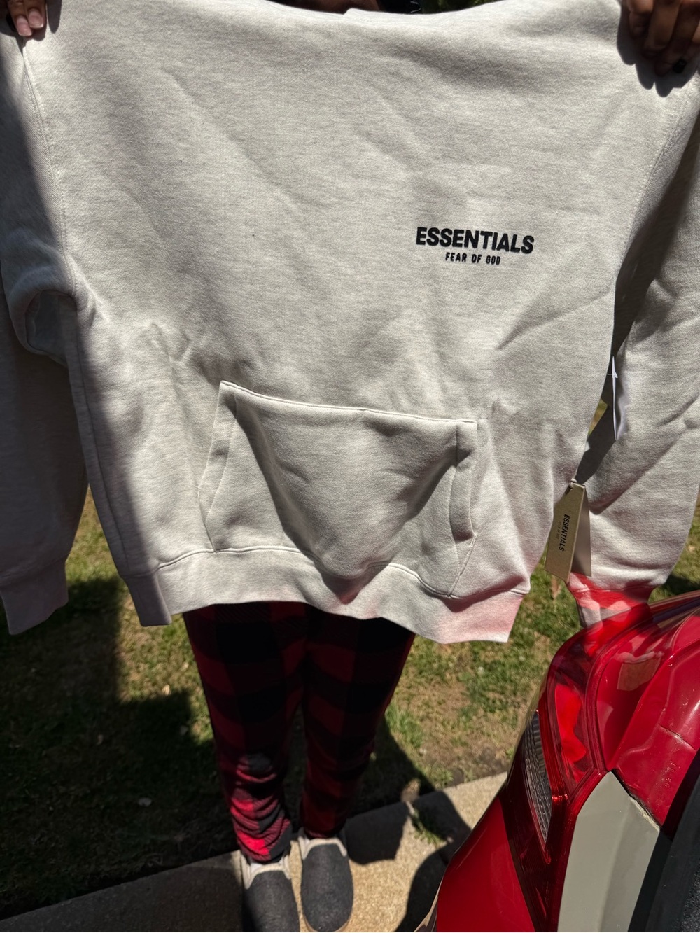 Fear of God Essentials Cream Pullover Sweatshirt with Small Black Logo